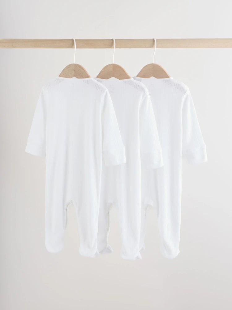 White Pointelle Baby Sleepsuits 3 Pack (0-18mths)