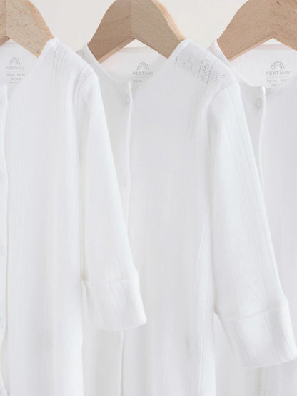 White Pointelle Baby Sleepsuits 3 Pack (0-18mths)