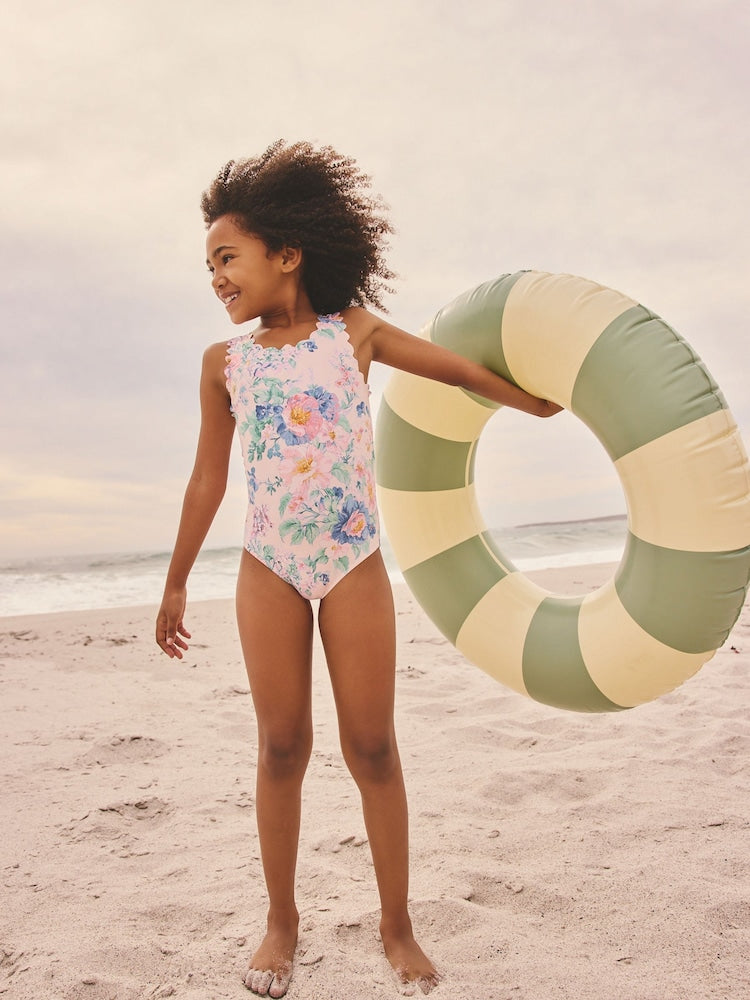 Pink Floral Scallop Edge Swimsuit (3-16yrs) - Size 3 Years (98cm)