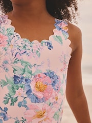 Pink Floral Scallop Edge Swimsuit (3-16yrs) - Size 3 Years (98cm)