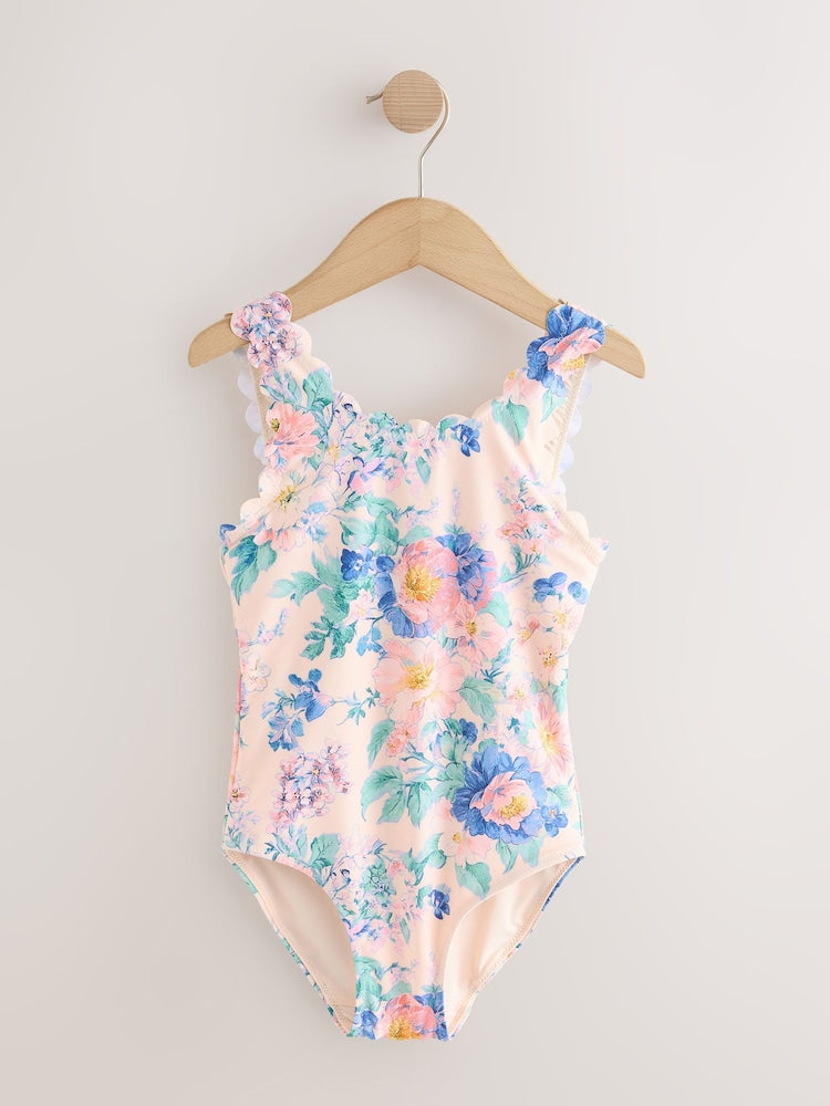 Pink Floral Scallop Edge Swimsuit (3-16yrs) - Size 3 Years (98cm)