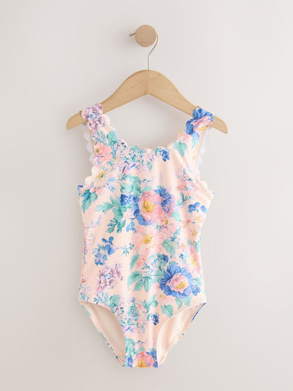 Pink Floral Scallop Edge Swimsuit (3-16yrs) - Size 3 Years (98cm)