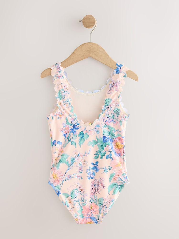 Pink Floral Scallop Edge Swimsuit (3-16yrs) - Size 3 Years (98cm)