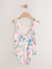 Pink Floral Scallop Edge Swimsuit (3-16yrs) - Size 3 Years (98cm)