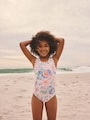 Pink Floral Scallop Edge Swimsuit (3-16yrs) - Size 3 Years (98cm)