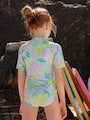 Lilac Purple Tropical Short Sleeved Sunsafe Swimsuit (3mths-16yrs) - Size 3 Years (98cm)