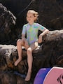Lilac Purple Tropical Short Sleeved Sunsafe Swimsuit (3mths-16yrs) - Size 3 Years (98cm)