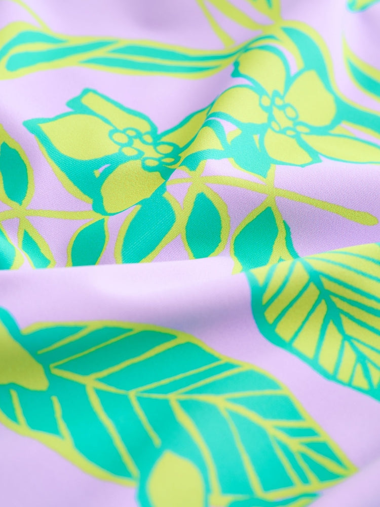 Lilac Purple Tropical Short Sleeved Sunsafe Swimsuit (3mths-16yrs) - Size 3 Years (98cm)