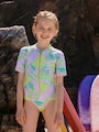 Lilac Purple Tropical Short Sleeved Sunsafe Swimsuit (3mths-16yrs) - Size 3 Years (98cm)