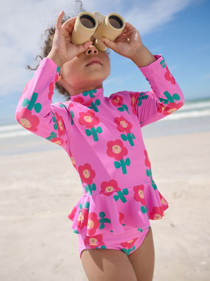 Pink Stampy Floral Sunsafe Swim Set (3mths-7yrs) - Pink Stampy Floral / 12-18 Months (80-86cm)