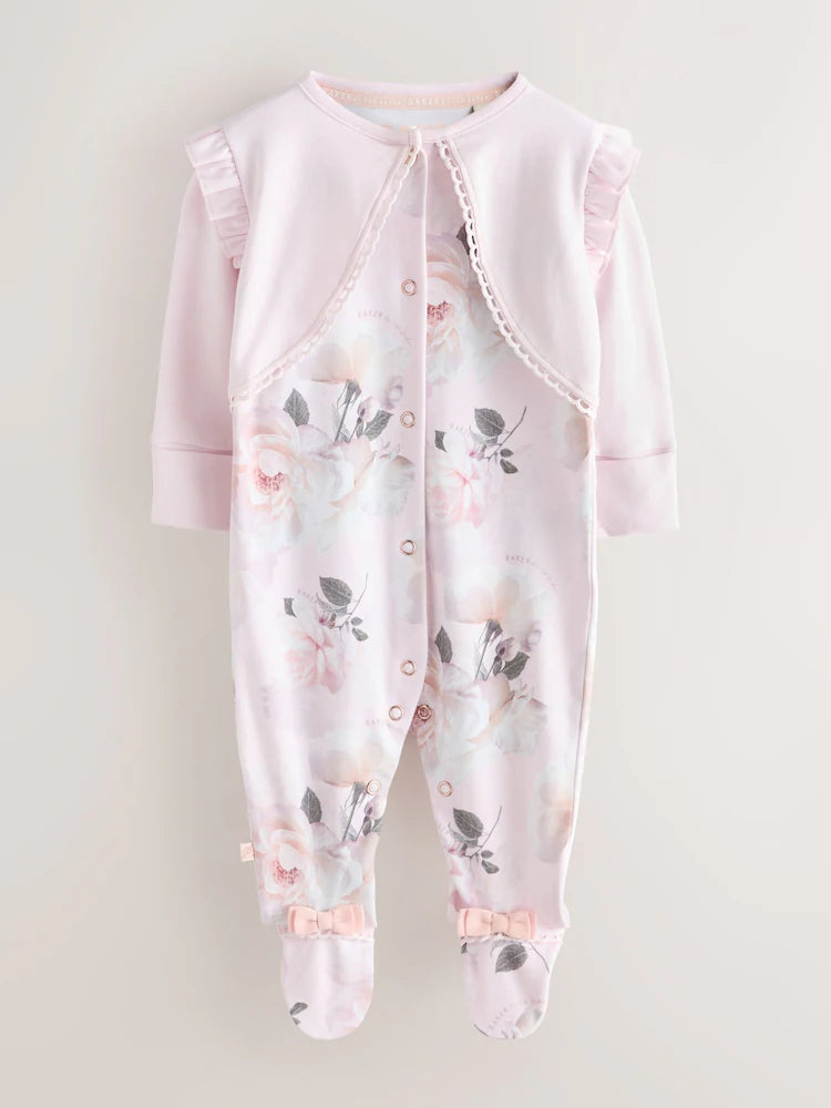 Baker by Ted Baker Pink Overlay Floral Sleepsuit