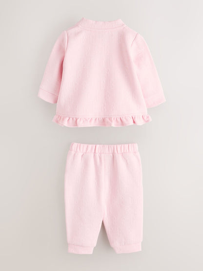Baker by Ted Baker Pink Quilted Jacquard Jacket, T-Shirt &amp; Joggers Set 3 Piece
