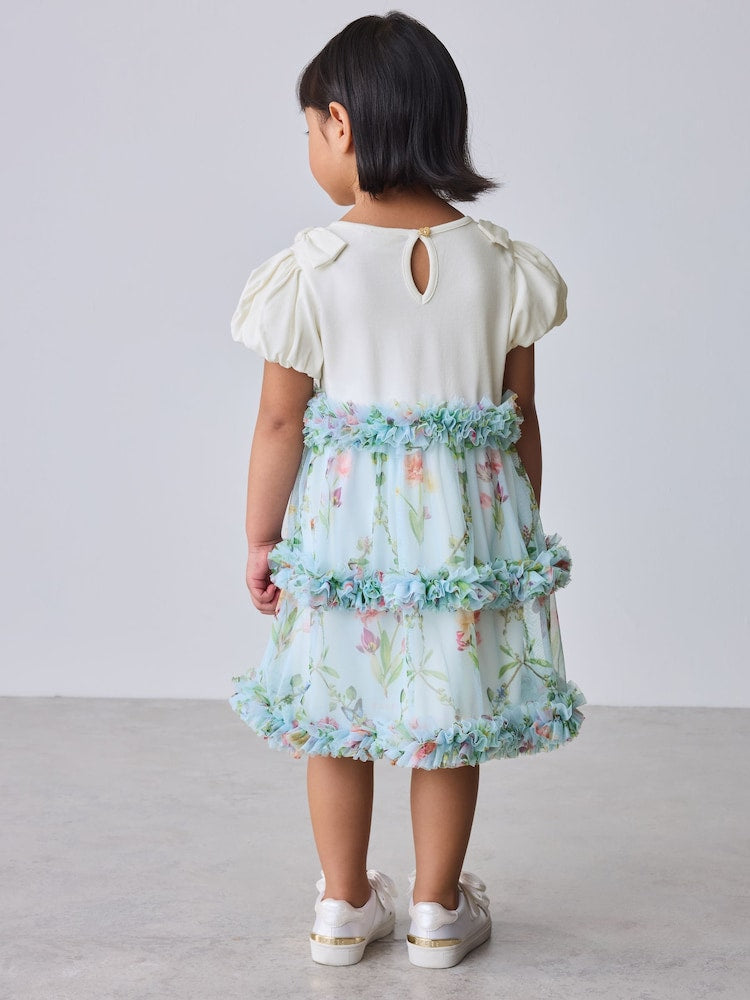Baker by Ted Baker Floral Ruffle Mesh Mockable Blue Dress