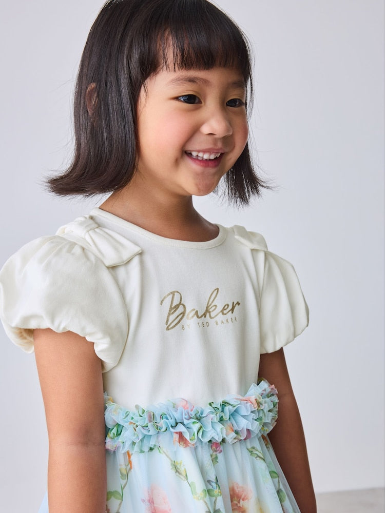 Baker by Ted Baker Floral Ruffle Mesh Mockable Blue Dress