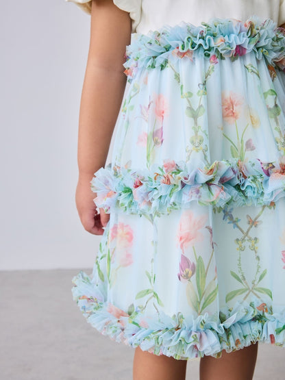 Baker by Ted Baker Floral Ruffle Mesh Mockable Blue Dress