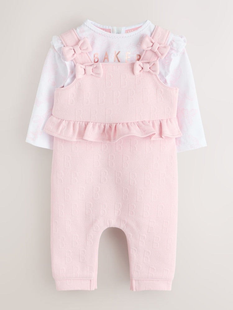 Baker by Ted Baker 2 Piece Jacquard Bow Dungaree & T-Shirt Set