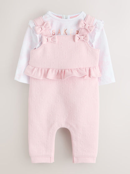 Baker by Ted Baker 2 Piece Jacquard Bow Dungaree &amp; T-Shirt Set