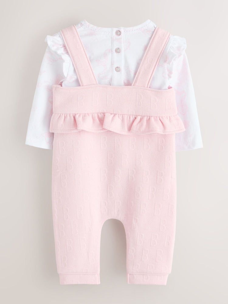 Baker by Ted Baker 2 Piece Jacquard Bow Dungaree &amp; T-Shirt Set