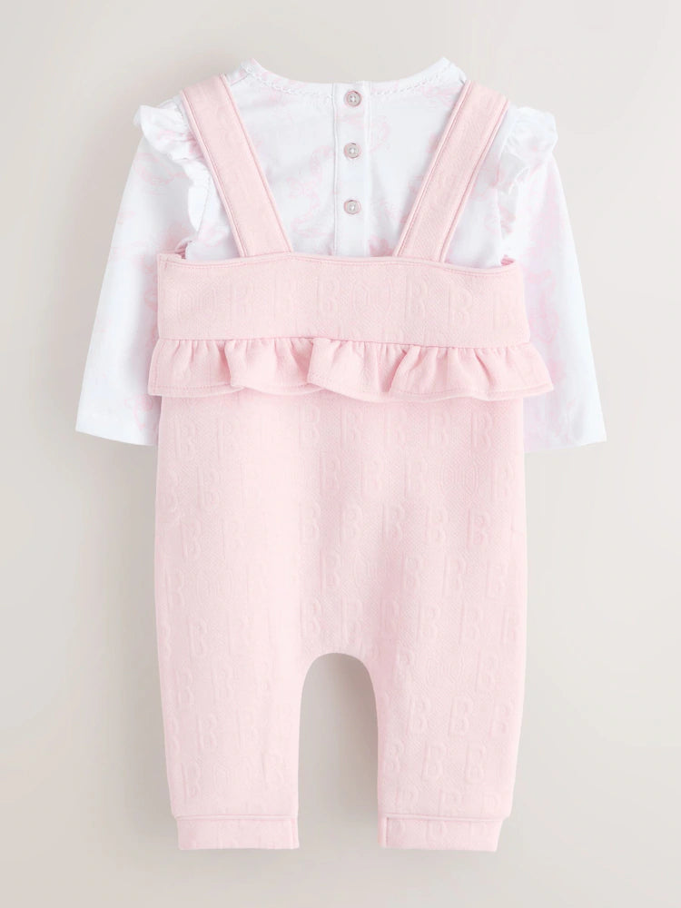 Baker by Ted Baker 2 Piece Jacquard Bow Dungaree &amp; T-Shirt Set