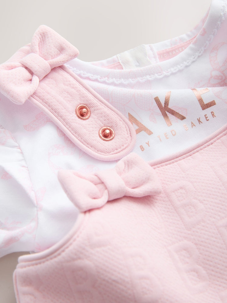 Baker by Ted Baker 2 Piece Jacquard Bow Dungaree &amp; T-Shirt Set