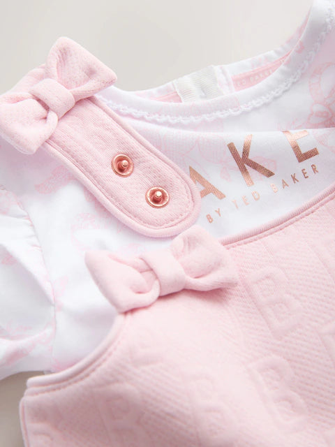 Baker by Ted Baker 2 Piece Jacquard Bow Dungaree &amp; T-Shirt Set