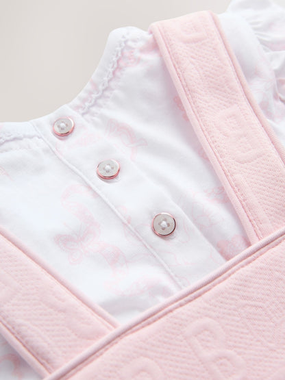 Baker by Ted Baker 2 Piece Jacquard Bow Dungaree &amp; T-Shirt Set