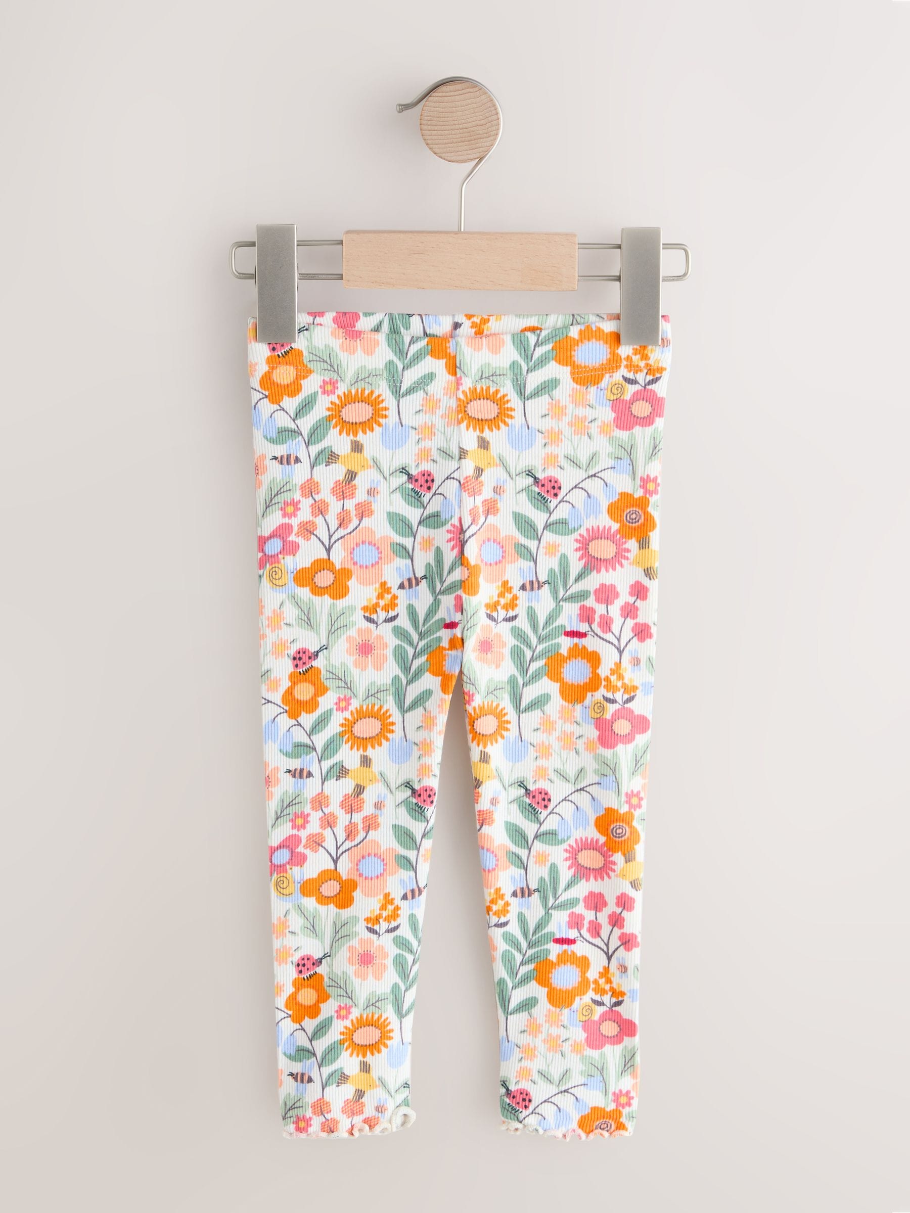 Orange Ditsy Floral Ribbed Leggings (3mths-7yrs) - Size 3-6 Months (62-68cm)
