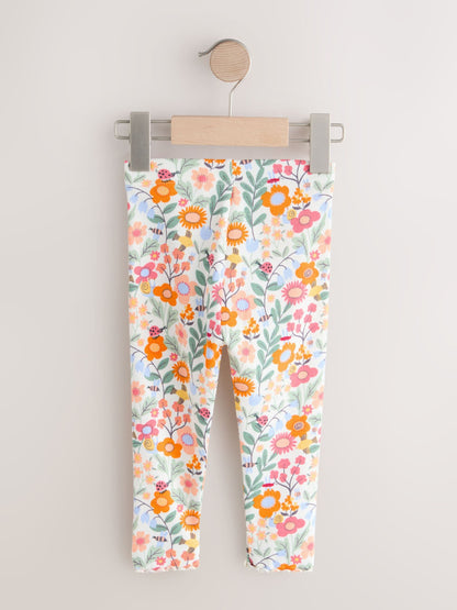 Orange Ditsy Floral Ribbed Leggings (3mths-7yrs) - Size 3-6 Months (62-68cm)