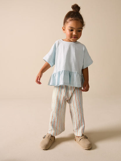 Ecru Red &amp; Blue Stripe Wide Leg Trousers (3mths-7yrs) - Size 3-6 Months (62-68cm)
