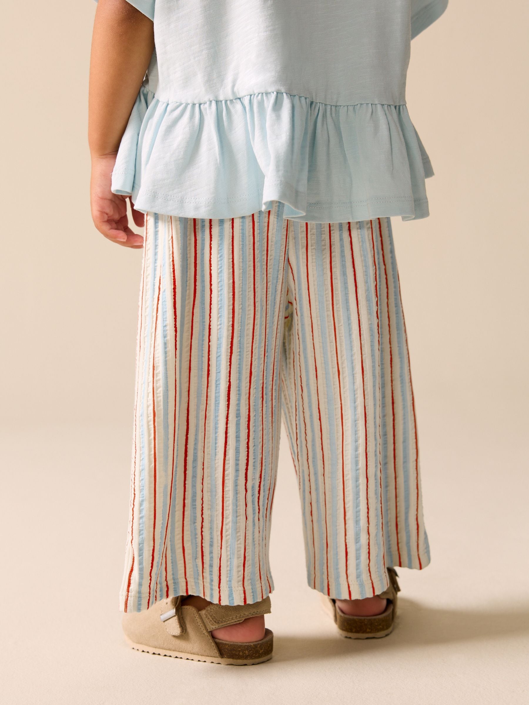 Ecru Red &amp; Blue Stripe Wide Leg Trousers (3mths-7yrs) - Size 3-6 Months (62-68cm)