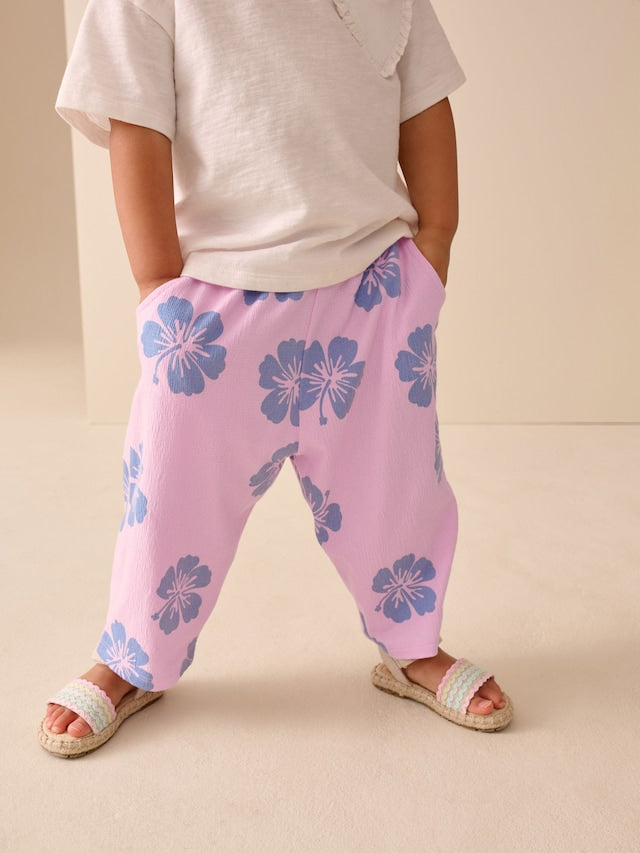 Lilac Purple Flower Barrel Leg Trousers (3mths-7yrs) - Size 3-6 Months (62-68cm)