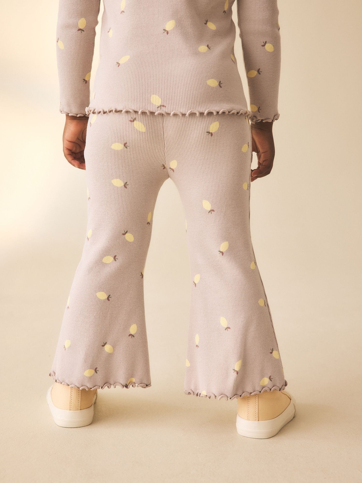 Neutral Lemon Print Rib Flare Leggings (3mths-7yrs) - Size 3-6 Months (62-68cm)