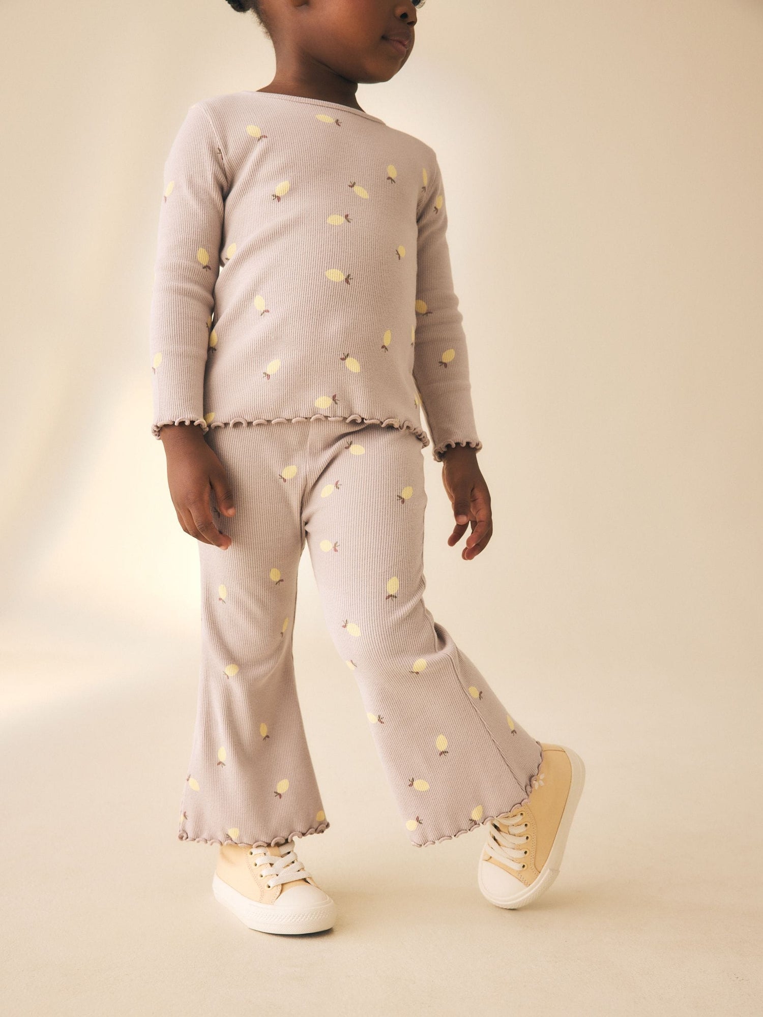 Neutral Lemon Print Rib Flare Leggings (3mths-7yrs) - Size 3-6 Months (62-68cm)