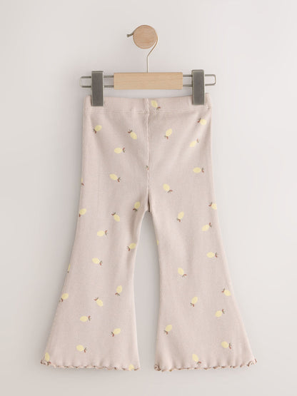 Neutral Lemon Print Rib Flare Leggings (3mths-7yrs) - Size 3-6 Months (62-68cm)