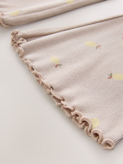 Neutral Lemon Print Rib Flare Leggings (3mths-7yrs) - Size 3-6 Months (62-68cm)