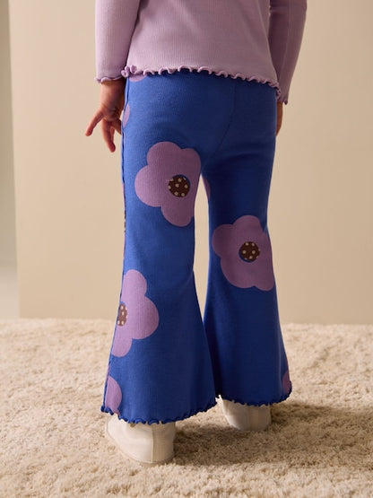 Blue Flower Rib Flare Leggings (3mths-7yrs) - Size 3-6 Months (62-68cm)