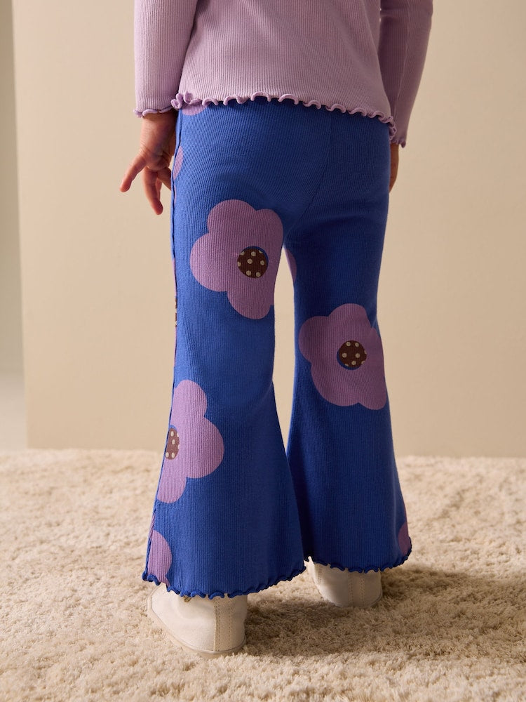 Blue Flower Rib Flare Leggings (3mths-7yrs) - Size 3-6 Months (62-68cm)