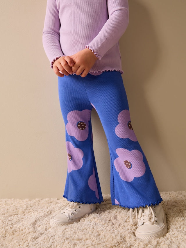 Blue Flower Rib Flare Leggings (3mths-7yrs) - Size 3-6 Months (62-68cm)