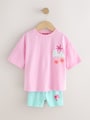 Pink Barbie Short Sleeve T-Shirt and Cycle Shorts Set (3mths-7yrs) - Size 3-6 Months (62-68cm)