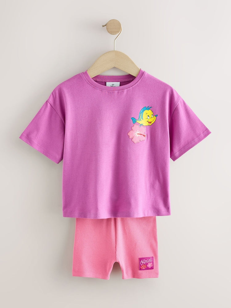 Purple Disney Little Mermaid Short Sleeve T-Shirt and Rib Cycle Shorts Set (3mths-7yrs)