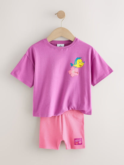 Purple Disney Little Mermaid Short Sleeve T-Shirt and Rib Cycle Shorts Set (3mths-7yrs)