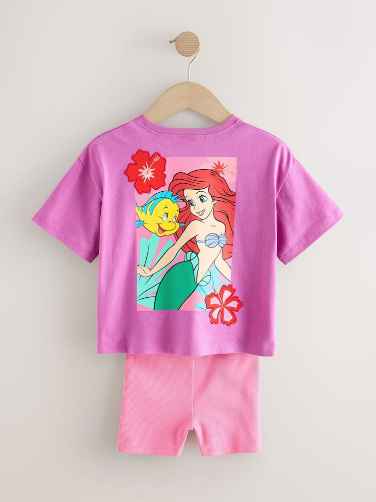 Purple Disney Little Mermaid Short Sleeve T-Shirt and Rib Cycle Shorts Set (3mths-7yrs)