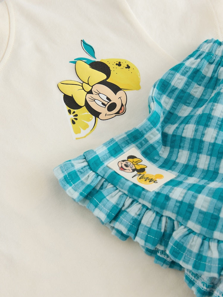 Ecru White Disney Minnie and Mickey Short Sleeve Top and Shorts Set (3mths-7yrs)