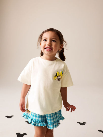 Ecru White Disney Minnie and Mickey Short Sleeve Top and Shorts Set (3mths-7yrs)