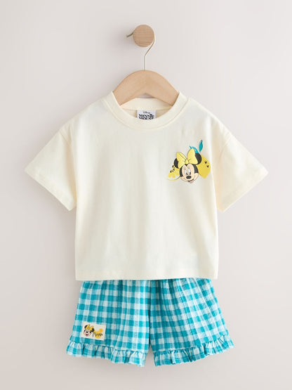 Ecru White Disney Minnie and Mickey Short Sleeve Top and Shorts Set (3mths-7yrs)