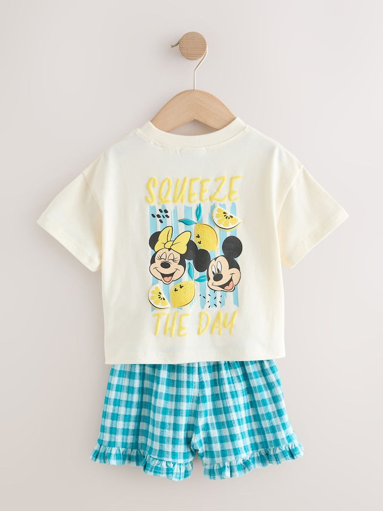 Ecru White Disney Minnie and Mickey Short Sleeve Top and Shorts Set (3mths-7yrs)