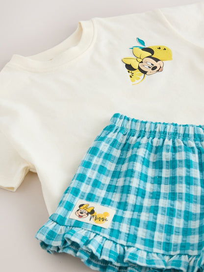Ecru White Disney Minnie and Mickey Short Sleeve Top and Shorts Set (3mths-7yrs)
