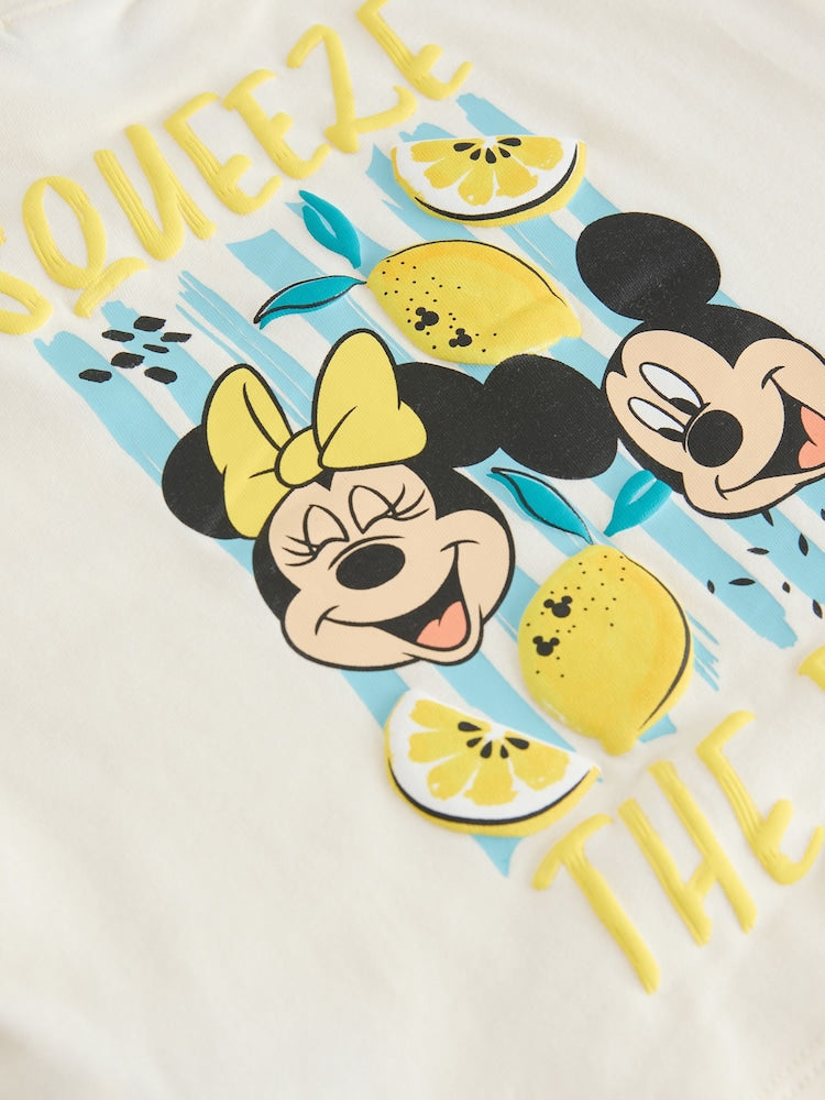 Ecru White Disney Minnie and Mickey Short Sleeve Top and Shorts Set (3mths-7yrs)