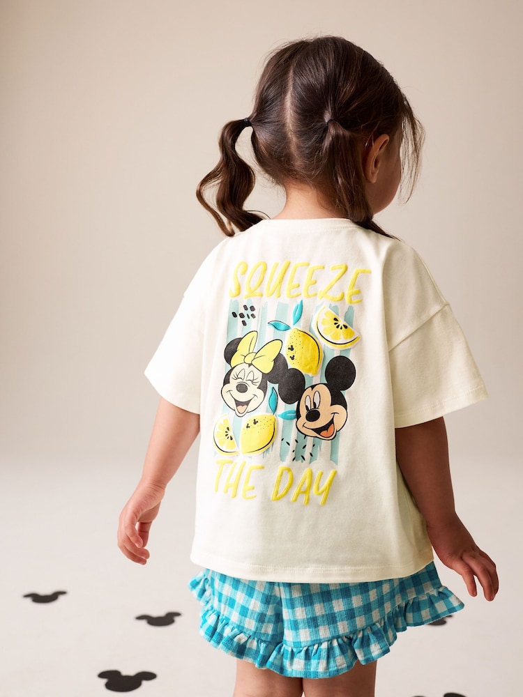 Ecru White Disney Minnie and Mickey Short Sleeve Top and Shorts Set (3mths-7yrs)