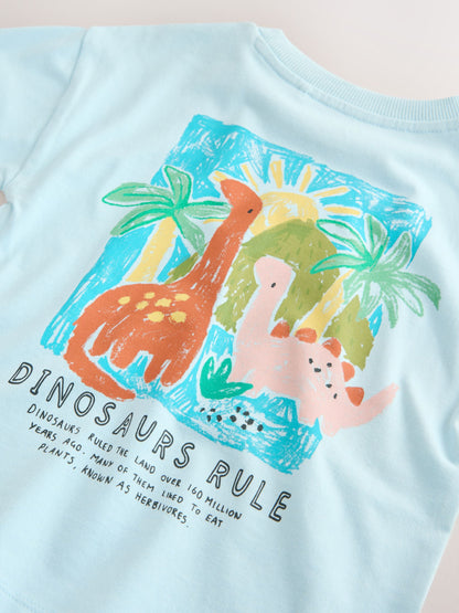 Blue Dinosaur Short Sleeve Back Print T-Shirt (3mths-7yrs) - Size 3-6 Months (62-68cm)